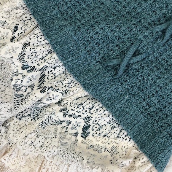 Knox Rose Floral Cream Lace Hem Green Loose Knit Cottagecore Sweater Sz M - Picture 7 of 8